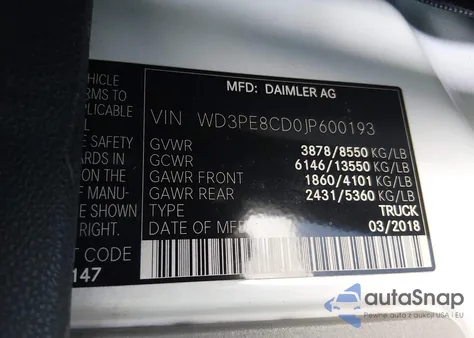 2018 Mercedes-Benz Sprinter 2500 High Roof V6 z USA, uszkodzony, nr VIN WD3PE8CD0JP600193